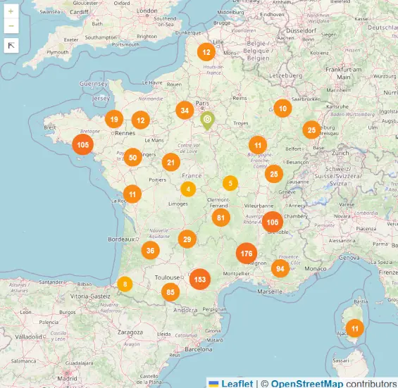apercu de la carte de France avec la localisation des producteurs Nature et Progrès
Lien vers: Professionnels#ancrecartepro